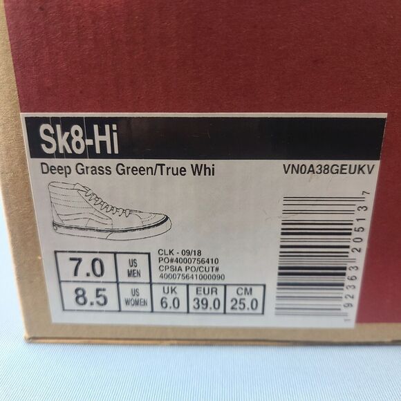 Vans Sk8-Hi Mens Size 7 Canvas Suede Skate Shoes Sneakers Deep Green VN0A38GEUKV - Picture 15 of 16